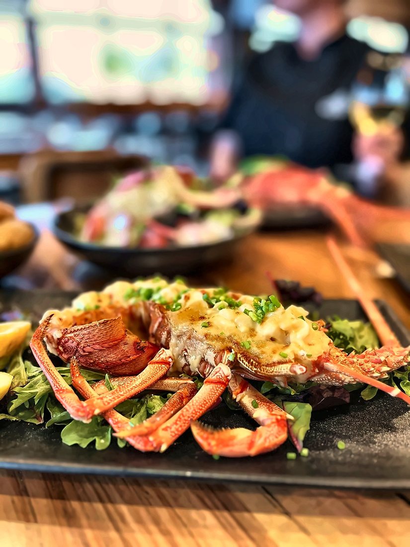 Grilled crayfish on a bed of salad